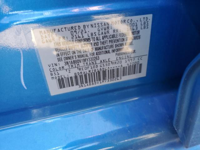 3N1AB8DV1MY330263 - 2021 NISSAN SENTRA SR BLUE photo 10