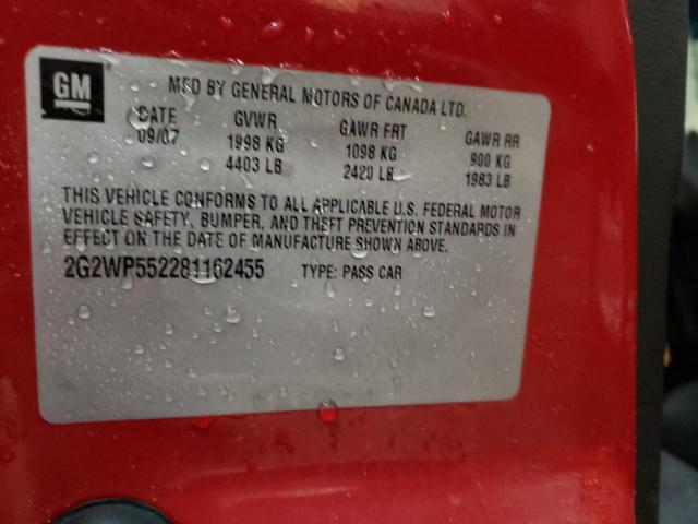 2G2WP552281162455 - 2008 PONTIAC GRAND PRIX წითელი ფოტო 10