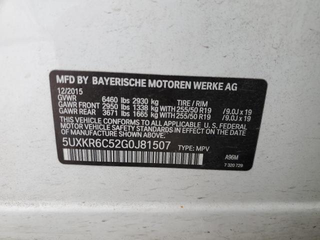 5UXKR6C52G0J81507 - 2016 BMW X5 XDRIVE5 WHITE photo 10