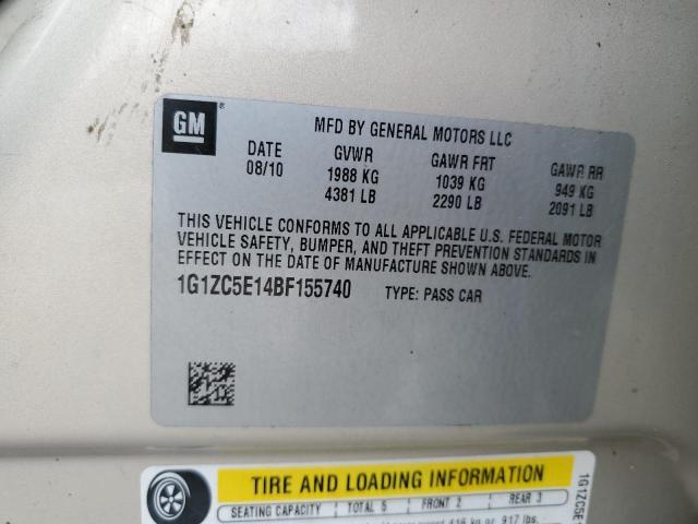 1G1ZC5E14BF155740 - 2011 CHEVROLET MALIBU 1LT ბეჟი ფოტო 10