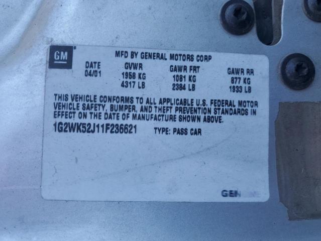 1G2WK52J11F236621 - 2001 PONTIAC GRAND PRIX ვერცხლისფერი ფოტო 10