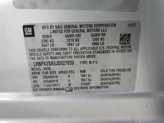 LRBFX2SA5JD027839 - 2018 BUICK ENVISION E SILVER photo 10
