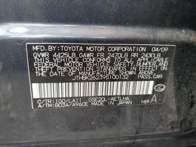 JTHBK262395100132 - 2009 LEXUS IS 250 BLACK photo 10