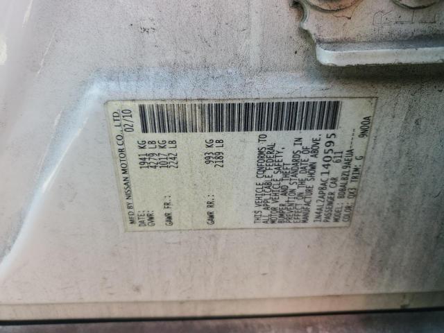 1N4AL2AP8AC140595 - 2010 NISSAN ALTIMA BAS WHITE photo 10