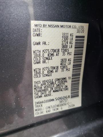 1N6AA1ED8MN506068 - 2021 NISSAN TITAN SV GRAY photo 10