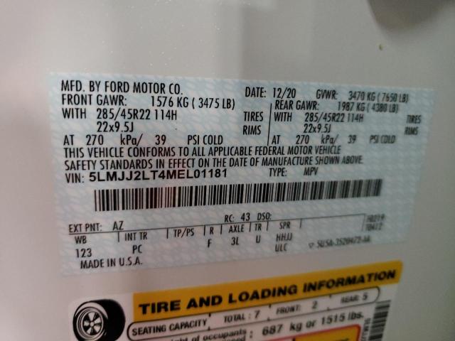 5LMJJ2LT4MEL01181 - 2021 LINCOLN NAVIGATOR WHITE photo 10