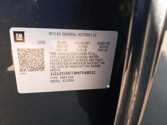 1G1ZG5ST8MF048011 - 2021 CHEVROLET MALIBU RS Gris photo 10