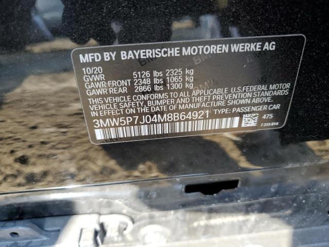 3MW5P7J04M8B64921 - 2021 BMW 330E BLACK photo 10