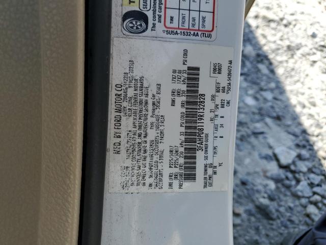 3FAHP08119R132828 - 2009 FORD FUSION SEL WHITE photo 10