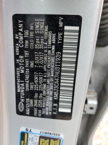 KM8J3CA47HU311939 - 2017 HYUNDAI TUCSON LIM SILVER photo 10