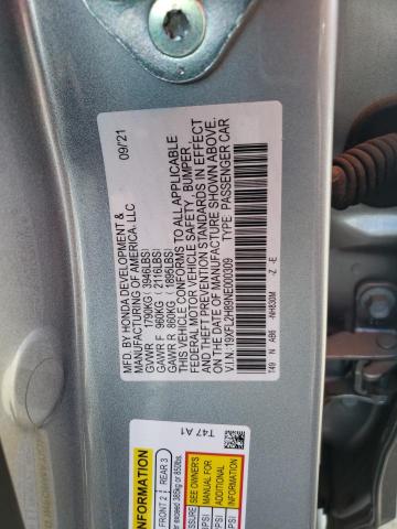 19XFL2H89NE000309 - 2022 HONDA CIVIC SPOR SILVER photo 10