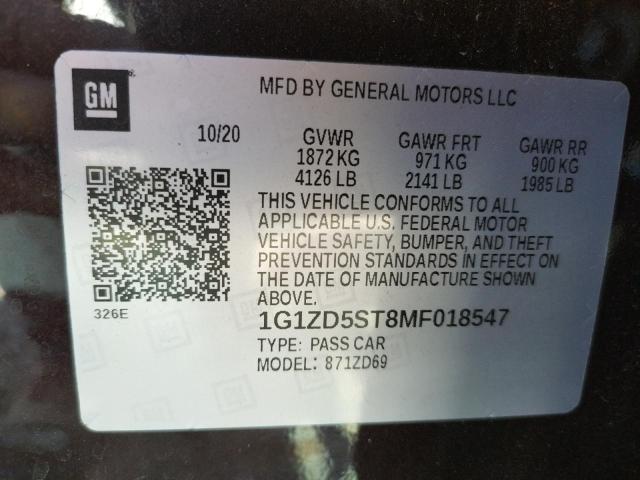 1G1ZD5ST8MF018547 - 2021 CHEVROLET MALIBU LT PURPLE photo 10