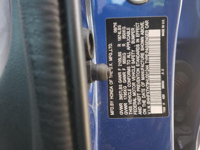 SHHFK7H79HU201244 - 2017 HONDA CIVIC EXL أزرق صورة 10