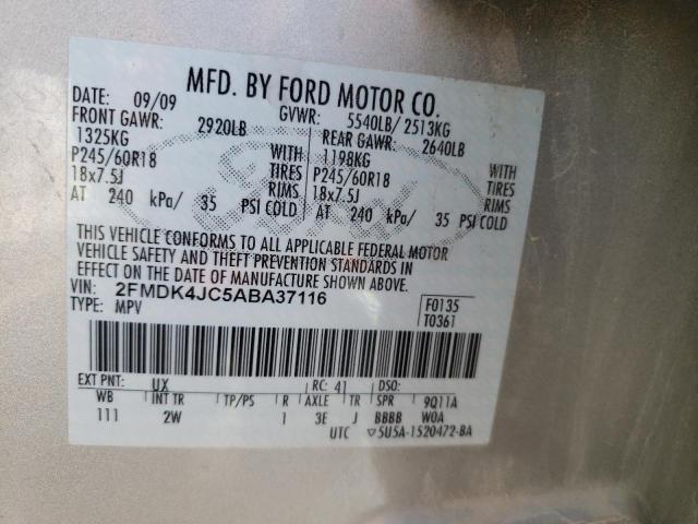 2FMDK4JC5ABA37116 - 2010 FORD EDGE SEL SILVER photo 10