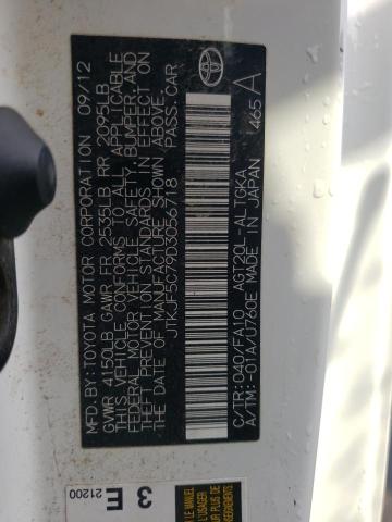 JTKJF5C79D3056718 - 2013 TOYOTA SCION TC 白色 照片 12