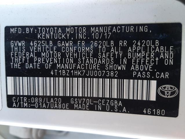 4T1BZ1HK7JU007382 - 2018 TOYOTA CAMRY XSE WHITE photo 10