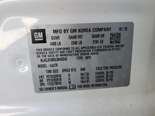 KL4CJESB5LB046545 - 2020 BUICK ENCORE PRE WHITE photo 10