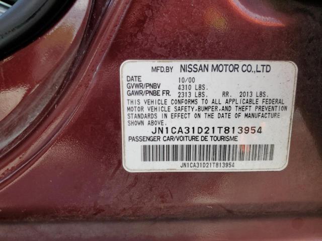 JN1CA31D21T813954 - 2001 NISSAN MAXIMA GXE BURGUNDY photo 10