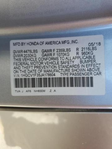 1HGCV1F35JA178604 - 2018 HONDA ACCORD SPO 灰色 照片 10