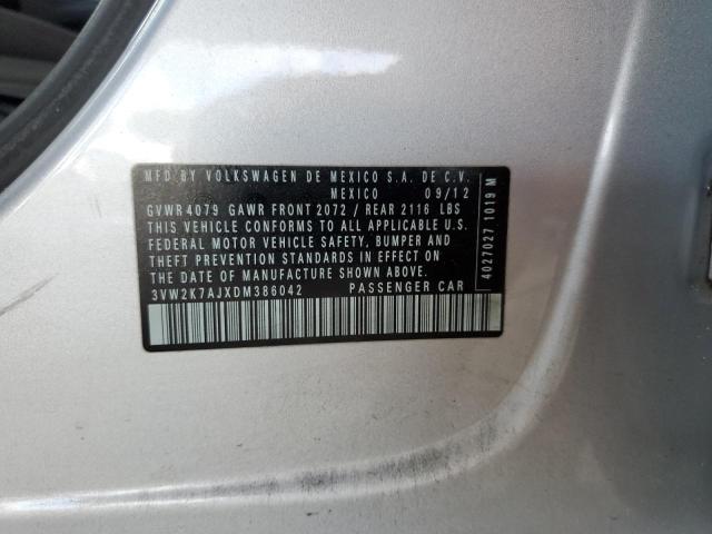 3VW2K7AJXDM386042 - 2013 VOLKSWAGEN JETTA BASE SILVER photo 10