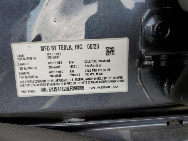 5YJSA1E29LF396666 - 2020 TESLA MODEL S CHARCOAL photo 10