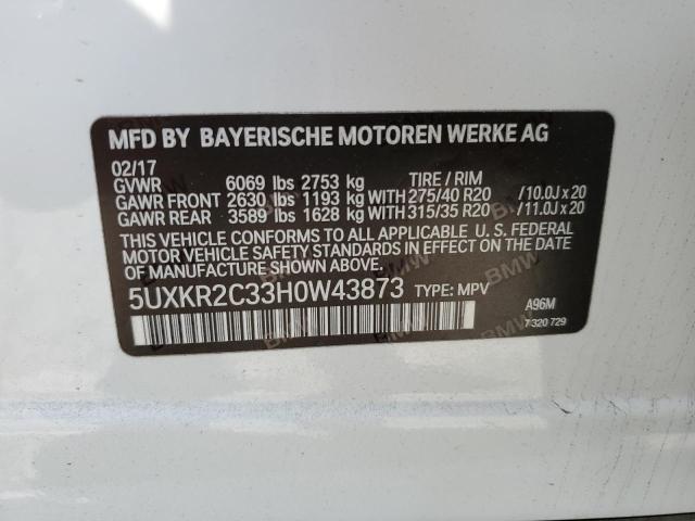 5UXKR2C33H0W43873 - 2017 BMW X5 SDRIVE3 WHITE photo 10