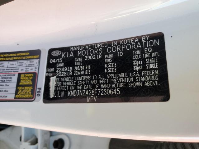 KNDJN2A28F7230645 - 2015 KIA SOUL WHITE photo 10