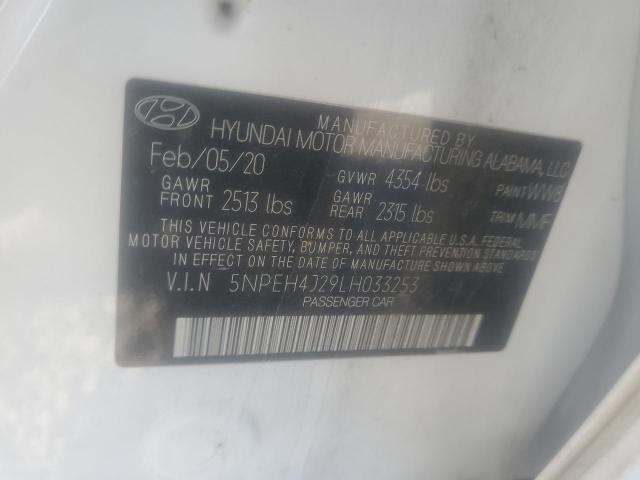 5NPEH4J29LH033253 - 2020 HYUNDAI SONATA LIM WHITE photo 10