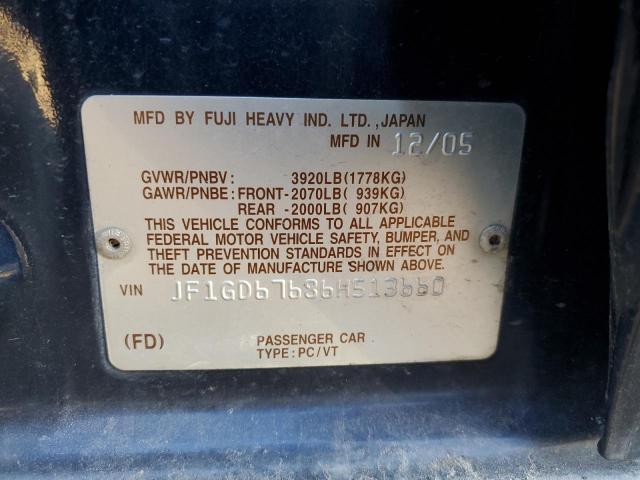 JF1GD67686H513660 - 2006 SUBARU IMPREZA 2. BLUE photo 10