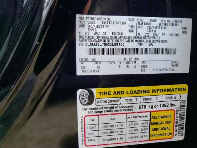 5LMJJ3LT9MEL09105 - 2021 LINCOLN NAVIGATOR შავი ფოტო 10