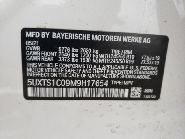 5UXTS1C09M9H17654 - 2021 BMW X3 XDRIVE3 WHITE photo 10