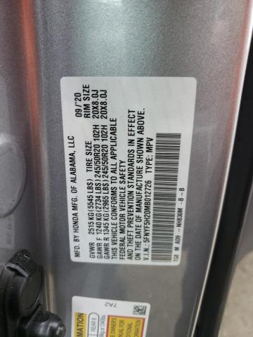 5FNYF5H20MB012726 - 2021 HONDA PILOT SE SILVER photo 10