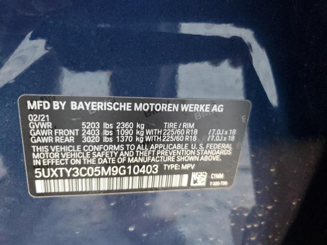 5UXTY3C05M9G10403 - 2021 BMW X3 SDRIVE3 BLUE photo 10