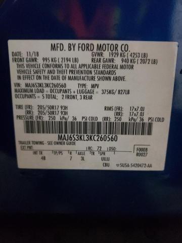 MAJ6S3KL3KC260560 - 2019 FORD ECOSPORT T BLUE photo 10