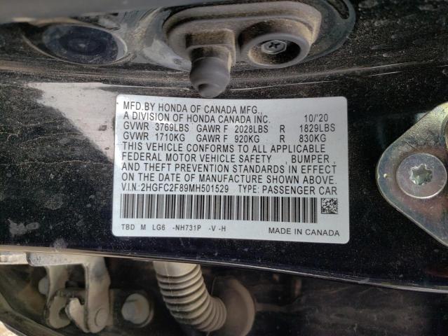 2HGFC2F89MH501529 - 2021 HONDA CIVIC SPOR BLACK photo 10