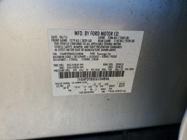 1FAHP2F8XEG104846 - 2014 FORD TAURUS LIM SILVER photo 10