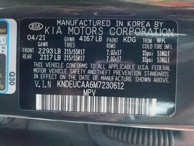 KNDEUCAA6M7230612 - 2021 KIA SELTOS S CHARCOAL photo 10