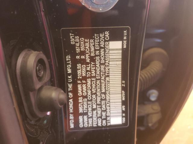 SHHFK7H95HU222738 - 2017 HONDA CIVIC SPOR BLACK photo 10