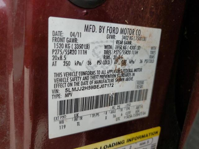 5LMJJ2H59BEJ07172 - 2011 LINCOLN NAVIGATOR 勃艮第红 照片 10