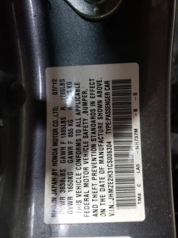 JHMZE2H31CS006304 - 2012 HONDA INSIGHT GRAY photo 10