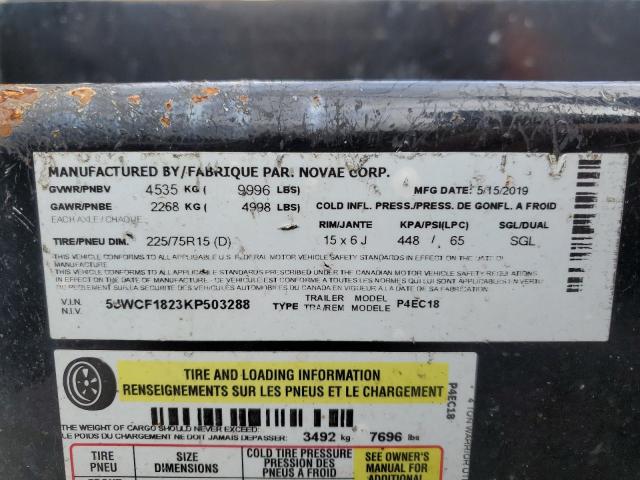 5JWCF1823KP503288 - 2019 UTILITY TRAILER შავი ფოტო 10