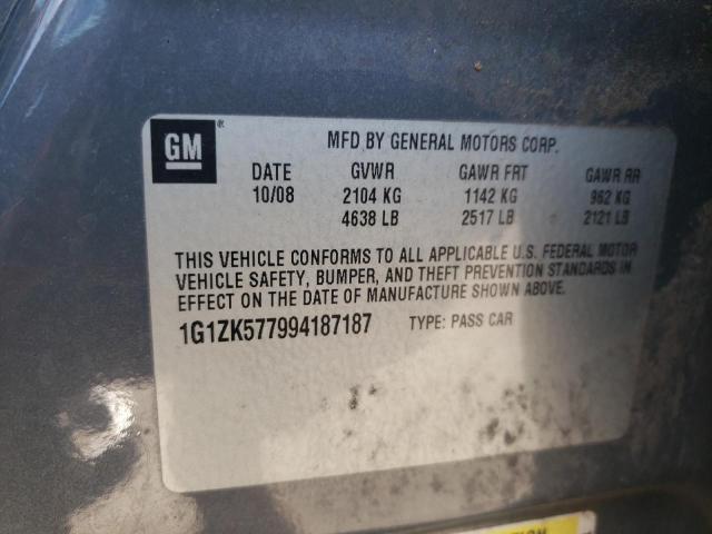 1G1ZK577994187187 - 2009 CHEVROLET MALIBU LTZ ნაცრისფერი ფოტო 10