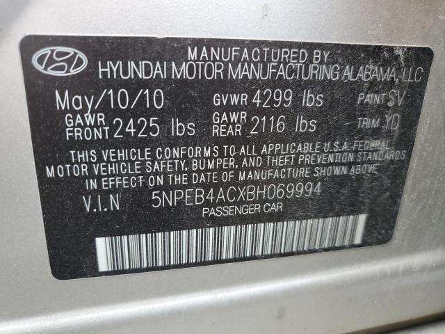 5NPEB4ACXBH069994 - 2011 HYUNDAI SONATA GLS SILVER photo 10