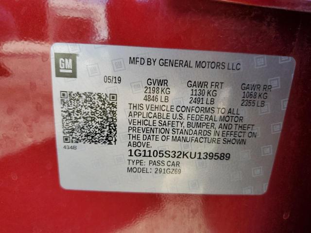 1G1105S32KU139589 - 2019 CHEVROLET IMPALA PRE წითელი ფოტო 10