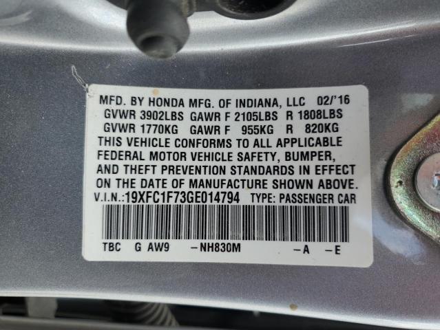 19XFC1F73GE014794 - 2016 HONDA CIVIC EXL فضي صورة 10