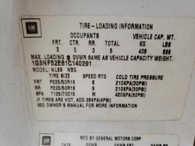 1G3NF52E81C140291 - 2001 OLDSMOBILE ALERO GLS 白色 照片 10