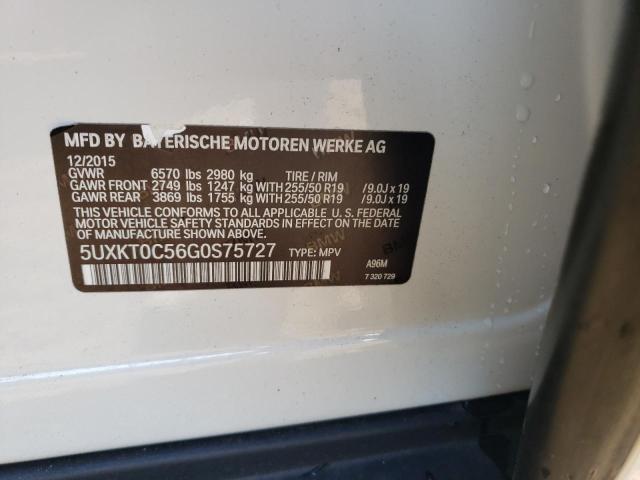 5UXKT0C56G0S75727 - 2016 BMW X5 XDR40E WHITE photo 10