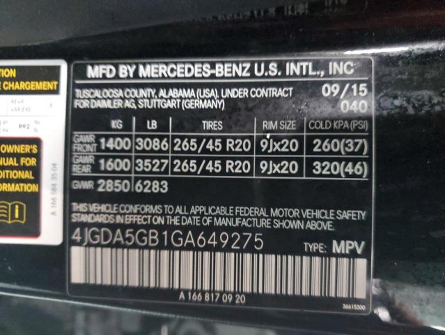 4JGDA5GB1GA649275 - 2016 MERCEDES-BENZ GLE 400 4M BLACK photo 10