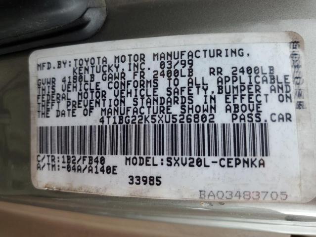 4T1BG22K5XU526802 - 1999 TOYOTA CAMRY CE GRAY photo 10