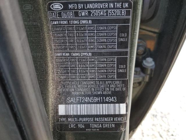 SALFT24N59H114943 - 2009 LAND ROVER LR2 GREEN photo 10